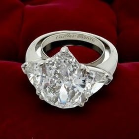 Cartier 4.07ct. Center Diamond And 1.38 Cttw Side Trillion Diamond Platinum Engagement Ring (GIA