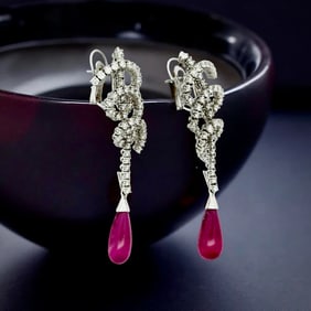 Designer Bergio Diamond And Rubellite 18kt White Gold Earrings