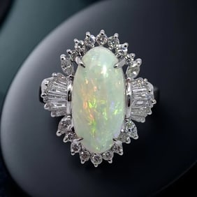 Fine Opal And Diamond Platinum Ring