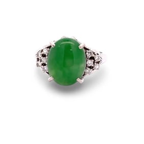 Jade And Diamond Platinum Ring