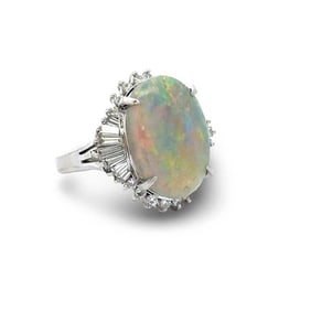 Fine Opal And Diamond Platinum Ring