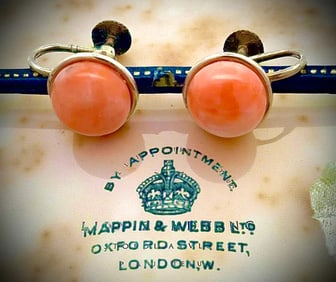 Natural Coral And 14Kt Yellow Gold Earrings