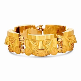 Designer R. Royss Mask Link 18Kt Yellow Gold Bracelet