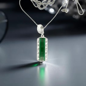 Diamond And Green Tourmaline Platinum Necklace