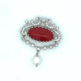 Coral And Diamond Platinum Pendant