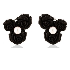 18k Pearl & Ebony Earrings