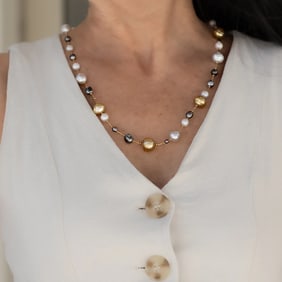 18k Necklace with South Sea, Tahitian & Akoya Pearls