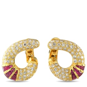 LB Exclusive 18K Yellow Gold 3.12ct Diamond and Ruby Clip-On Earrings MF29-061125