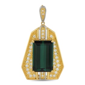 LB Exclusive 18K Yellow Gold 0.64ct Diamond and Tourmaline Pendant MF18-061325