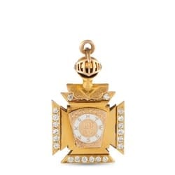 LB Exclusive 14K Yellow Gold 1.05ct Diamond and Enamel Masonic Knights Templar Fob Charm