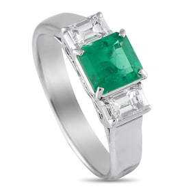 LB Exclusive Platinum 0.49ct Diamond and Emerald Ring MF07-073025