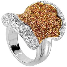 Oro Trend 18K White Gold Yellow Sapphire and Diamond Ring A1349-ZO