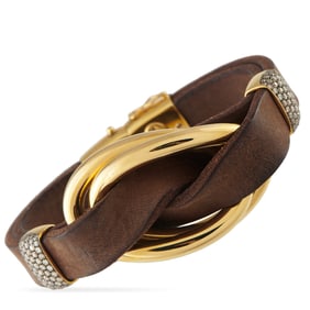 OROMALIA SALVATORE BARBERI 18K Yellow Gold 1.43ct Diamond Leather Bracelet OSB09-070225