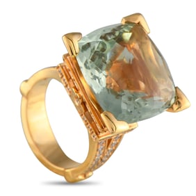 Pasquale Bruni 18K Yellow Gold Diamond and Green Beryll Eiffel Tower Ring PB19-050225