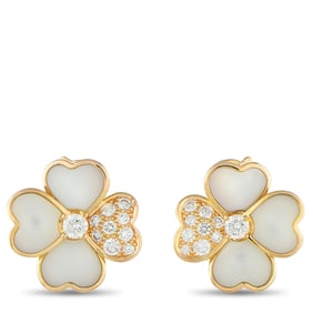 Van Cleef & Arpels Cosmo 18K Rose Gold 0.78ct Diamond and Mother of Pearl Small Model Earrings