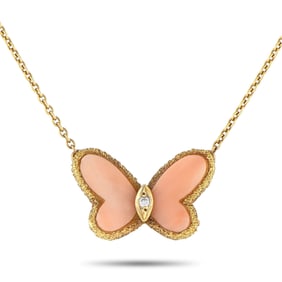 Van Cleef & Arpels Papillon 18K Yellow Gold Diamond and Coral Necklace VC26-073125