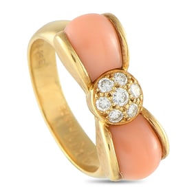 Van Cleef & Arpels Vintage 18K Yellow Gold Diamond and Coral Ring VC03-080725