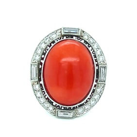 Platinum Diamond Sapphire Coral Ring