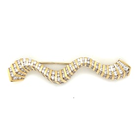 18k Diamond Swirl Brooch