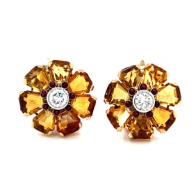 18k Citrine Diamond Flower Earring
