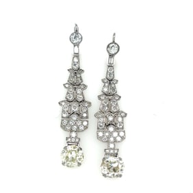 Art Deco Platinum Diamond Long Earrings