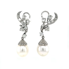 Platinum Diamond Pearl Retro Earrings