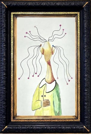 George Condo “How Interesting?? Watercolor On Paper: Sophistication at its finest is showcased in this simple but remarkable watercolor on paper piece in the manner of George Condo."How Interesting," where fine artistry meets introspection. This captiva