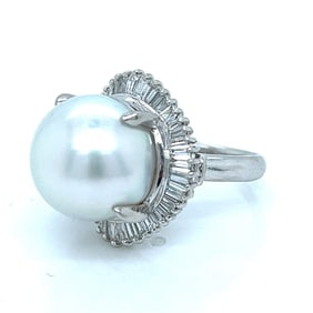 Platinum South Sea Pearl & Diamond Ring