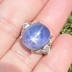 Art Deco Platinum 35.00 Ct. Star Sapphire & Diamond Ring