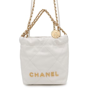 CHANEL 22 Mini Handbag with Coco Mark in Shiny Calfskin AS3980, 2-Way Shoulder Bag White