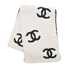 Chanel scarf/stole, stitched Coco mark, reversible wool and cashmere.