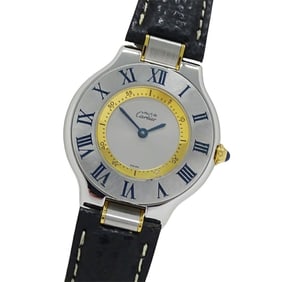 Cartier Boys' Must 21 Vantianne LM Quartz Watch, Stainless Steel, GP Leather, W1007618, Round,