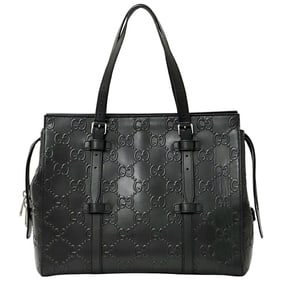 Gucci Men's GG Embossed Tote Bag in Black Leather