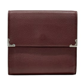 Cartier Women's Bi-fold Wallet, Bordeaux Leather, Tri-fold, Compact Red Mini Wallet