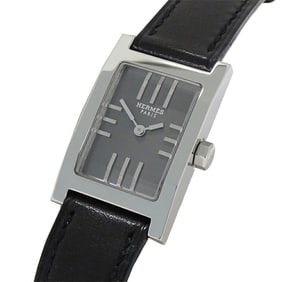 Hermès Tandem Quartz Women's Watch, Stainless Steel, Leather, Silver, Gray, Black, Square,