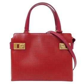 Salvatore Ferragamo Ferragamo Women's Handbag/Shoulder Bag, 2-Way, Gancini Leather, Red, Pattern