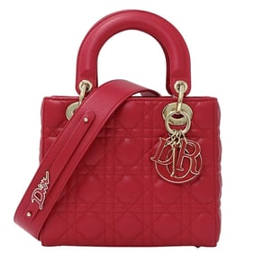 Christian Dior Dior Lady Small Leather Handbag/Shoulder Bag (2-Way) in Pink and Red
