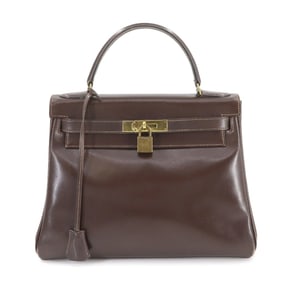 Hermes Hermès Kelly 28 Box Calf Brown Handbag with Gold Hardware and Inner Stitching