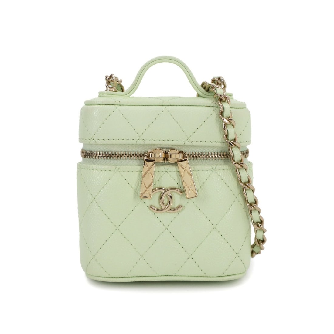 CHANEL Matelasse Small Vanity Chain Shoulder Bag in Light Green Caviar Leather (AP2503) (1 of 10)