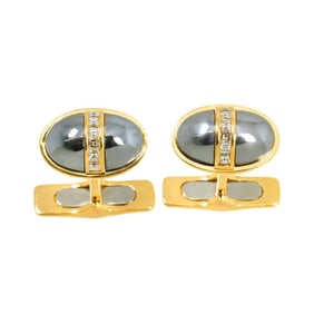 BVLGARI Hematite and Diamond Cufflinks in 18K Yellow Gold (750)