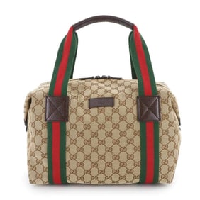 Gucci Boston Handbag, GG Canvas, Leather, Beige, Brown, Silver Hardware, 235135