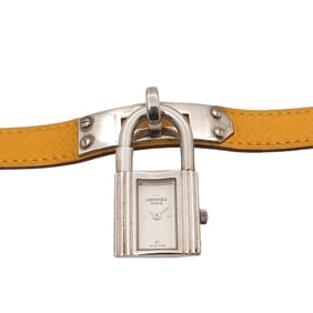 Hermès Kelly Watch for Women, Silver SV925 with Yellow Leather Quartz Movement and Cadena Strap