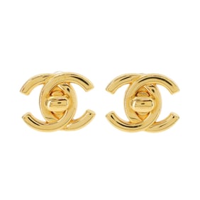 CHANEL Coco Mark Turn Lock Earrings Gold 98P