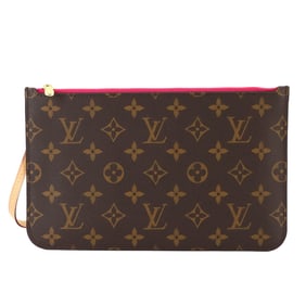 Louis Vuitton Monogram Neverfull Pouch, Brown Pivoine Leather with Gold Hardware