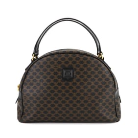 Celine Macadam Handbag in Black Leather with Brown and Gold Hardware, Half Moon Design