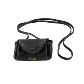 Celine wallet/coin case with neck strap, black leather and gold hardware, 10B193CG6
