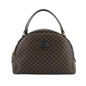 Celine Macadam Handbag in Black Leather with Brown and Gold Hardware, Half Moon Design