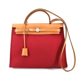 Hermes Hermès Her Bag Zip PM 2-way hand/shoulder bag in Toile, Vache Hunter, Rouge Grenat, and