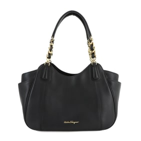 Salvatore Ferragamo Gancini Chain Leather Tote Bag in Black (FZ-21 F077)