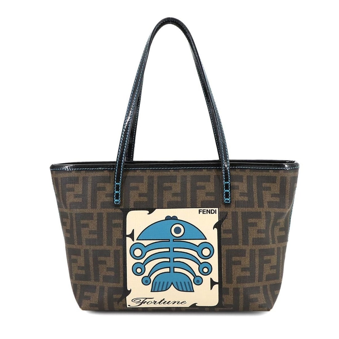 FENDI Zucca Patent Leather Tote Bag, Brown/Black, Fortune Fish Design with Gold Hardware, 8BH223: --- Catalog ---Category: SizeSize (HxWxD): 17.5cm x 30.5cm x 10.5cm / 6.88'' x 12'' x 4.13''Category: DesignType: Tote bagColor: Black, BrownGender: WomenMaterial: PVC , Leather Category: GeneralMPN: